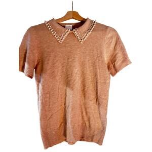 Beaded Pearl Collar Sweater Top M Blush Preppy Cottagecore Feminine
